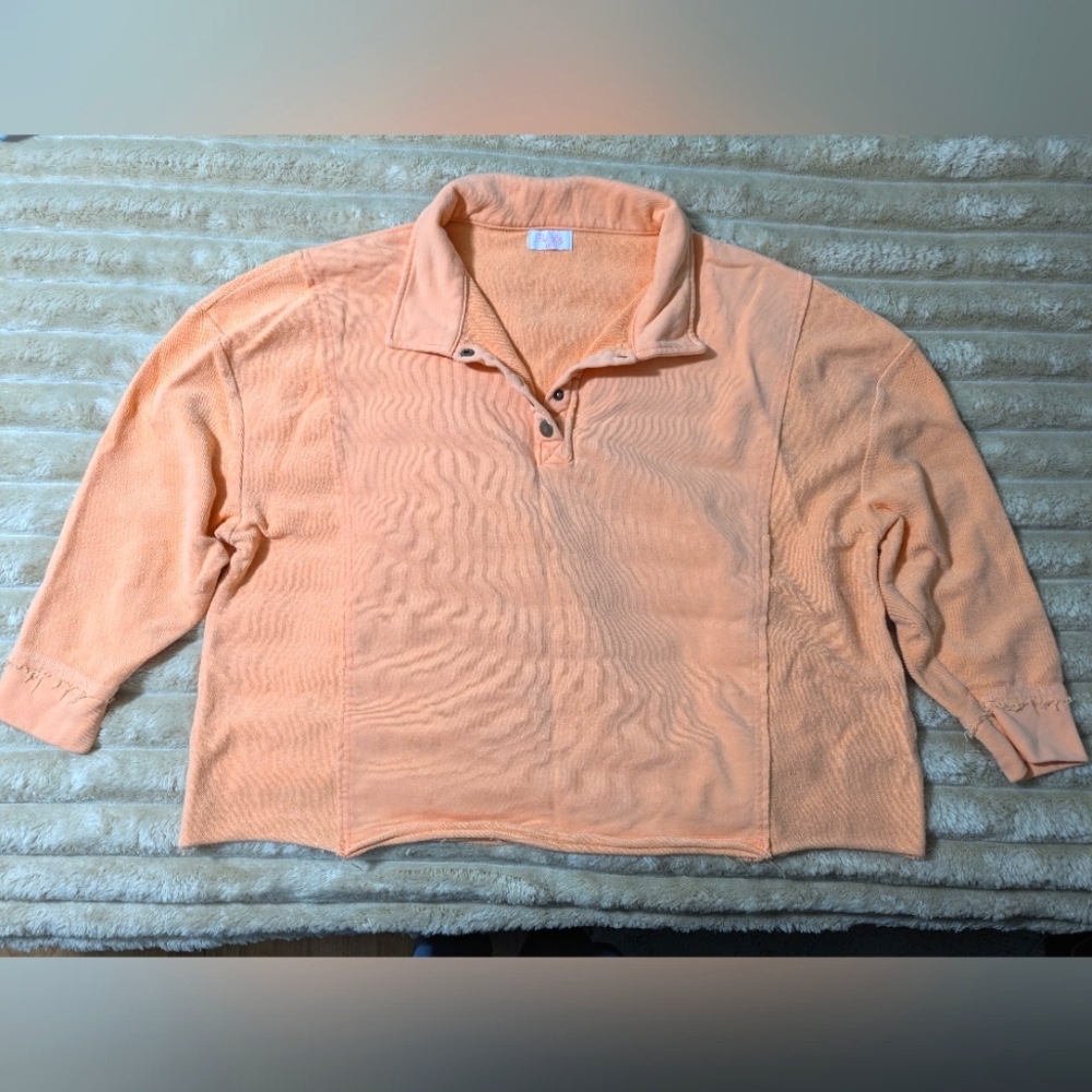 Pink Lily Oversized Cropped Henley Pullover Size S Peach